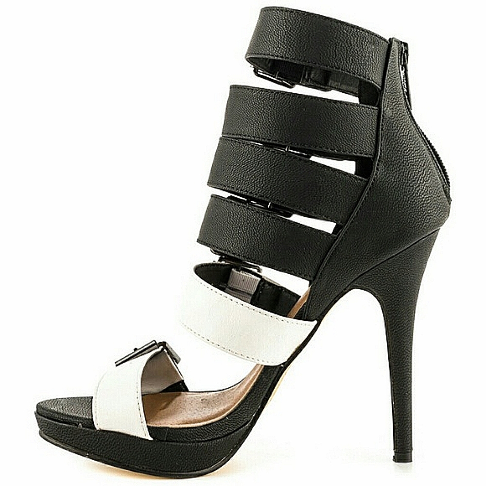 Michael Antonio Keeva Black and White Strappy Stiletto Sandal Heel Size 8